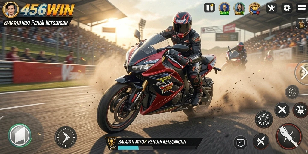 Screenshot gameplay 456WIN menunjukkan balapan motor yang mendebarkan.