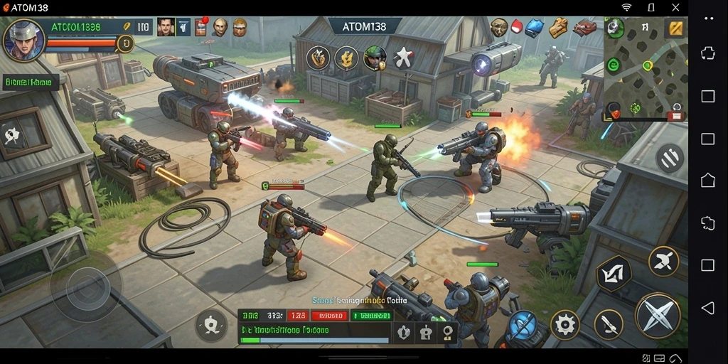Menampilkan pertempuran epik dalam game strategi ATOM138.