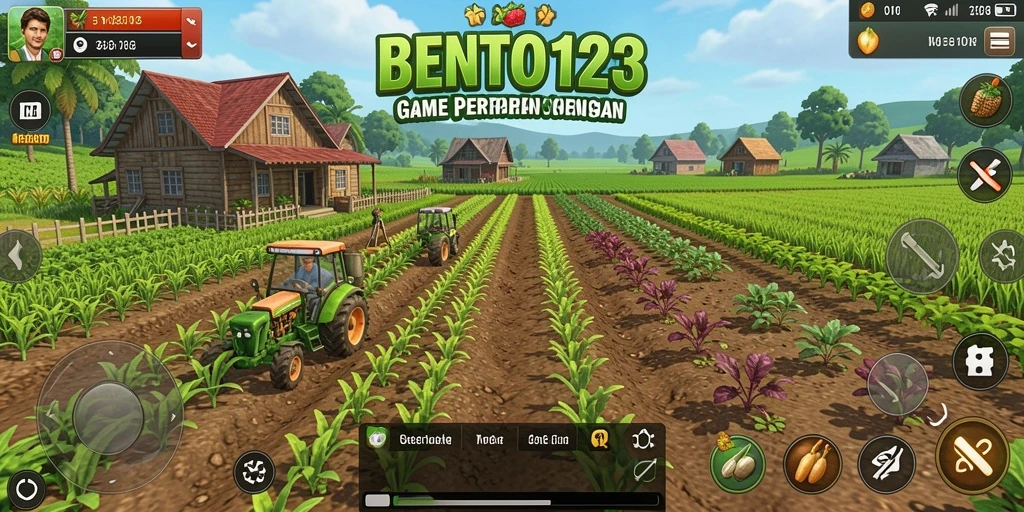 Tampilan gameplay menarik dalam BENTO123 yang menunjukkan aktivitas pertanian.
