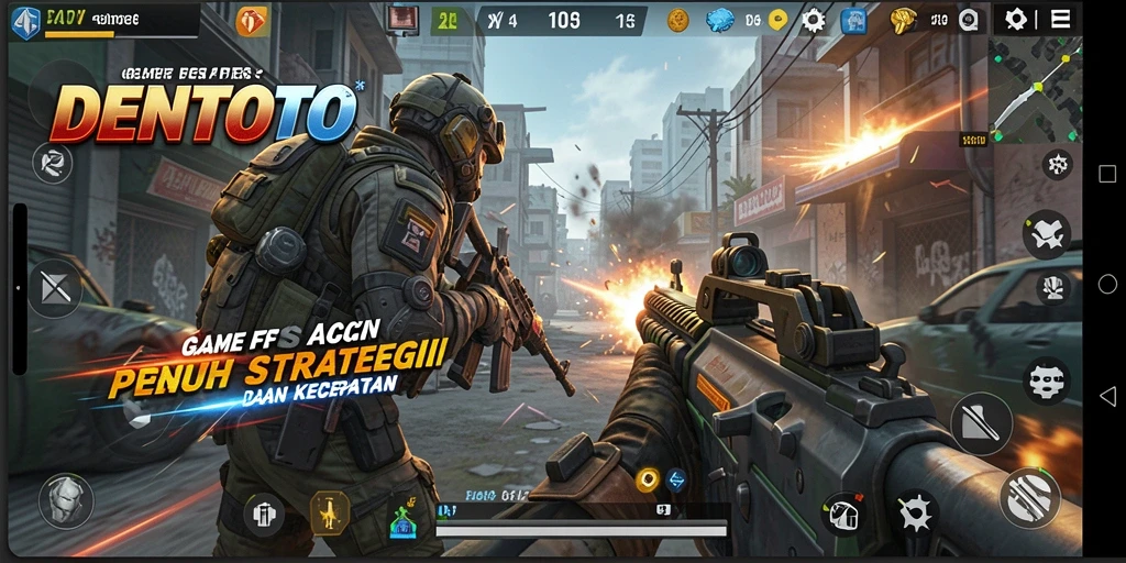Tampilan screenshot DENTOTO menampilkan pertempuran intens FPS.