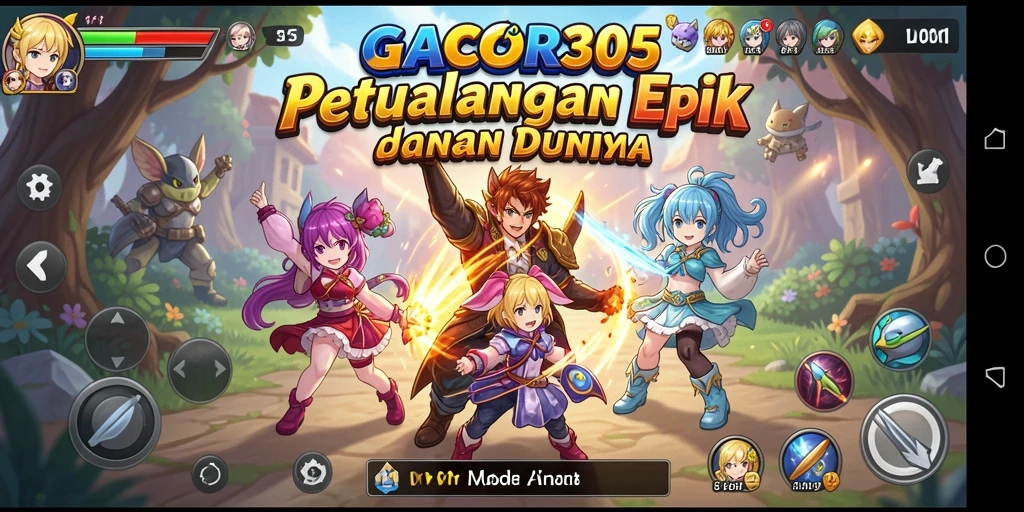 Screen utama GACOR305 menampilkan aksi karakter Anime yang seru.
