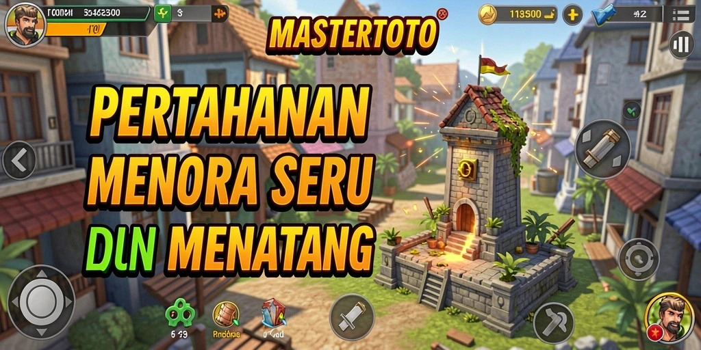 Tampilan gameplay MASTERTOTO dengan berbagai menara pertahanan menghadapi musuh.
