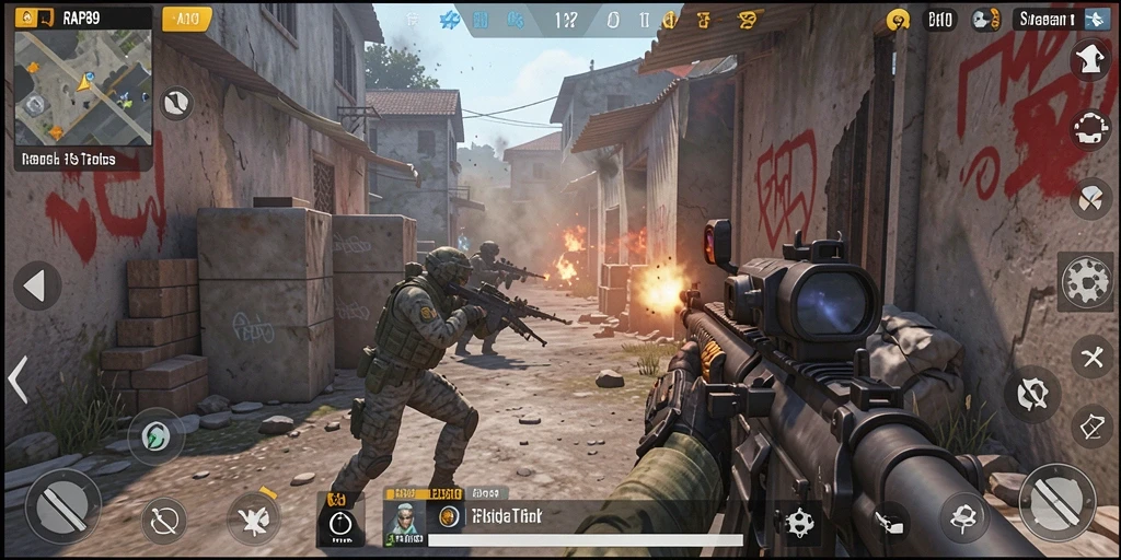 Tampilan gameplay menegangkan di <strong>RAP89</strong> dengan aksi tembak-menembak yang dinamis.