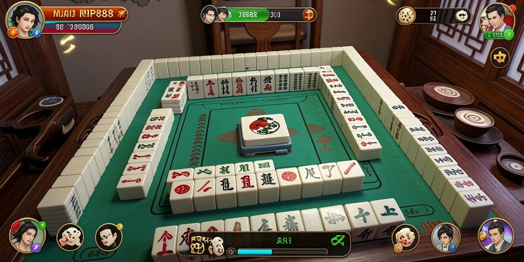 Gameplay menarik dari RP888 dengan desain tile Mahjong yang indah.