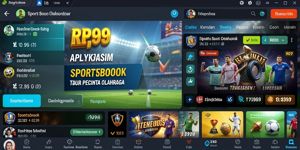 Screenshot gameplay RP99 dengan tampilan taruhan olahraga yang menarik.