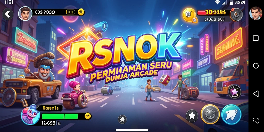 Tampilan gameplay seru RSNOK dengan karakter lucu dan warna cerah.